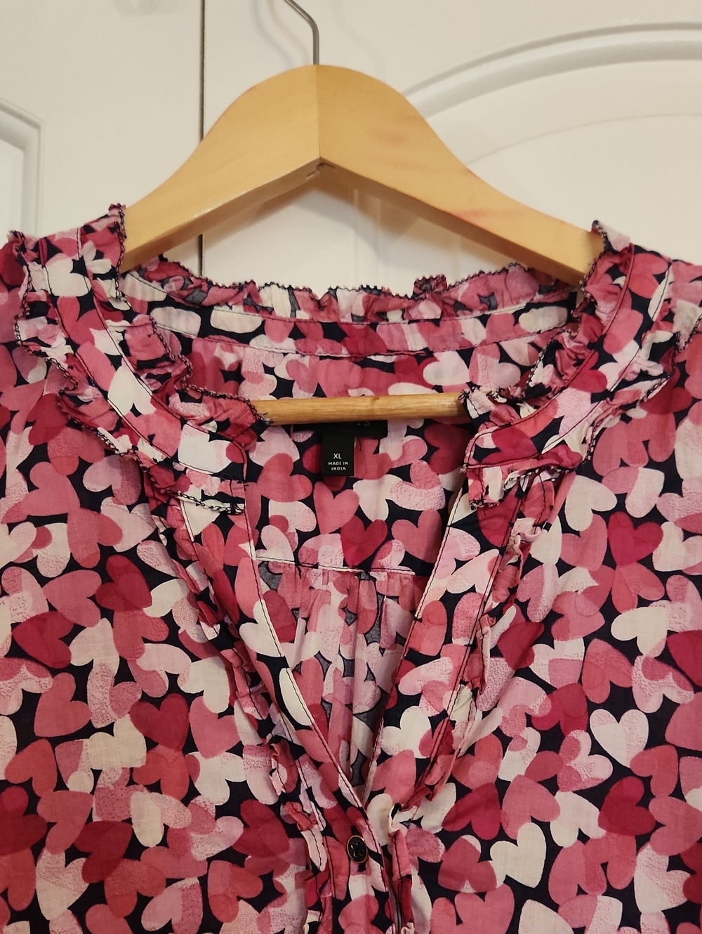 Talbots Smocked Cuff Ruffle Blouse  Blended Hearts Size XL - Picture 4 of 13